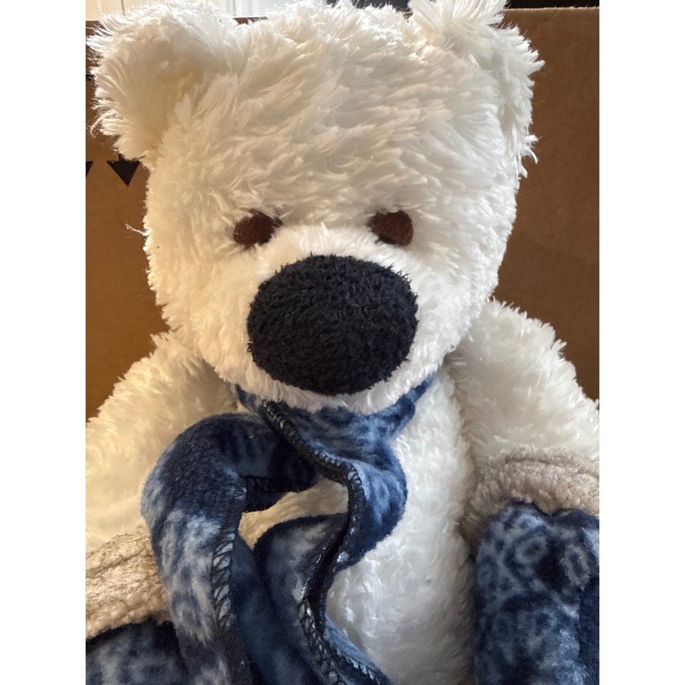 First and Main Polarimo White Polar Bear‎ Plush Blue Scarf Mittens XS8056 12in
